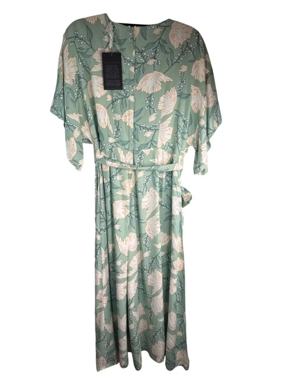 Modcloth X Collectif Size 10 Sage Green Floral Wrap Wide Leg Jumpsuit With Belt - Picture 3 of 10